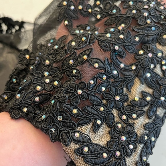 EMOTION Two Piece Cropped Black Mesh Glam Lace Tutu Mini Prom Punk Dress Outfit - Picture 5 of 14